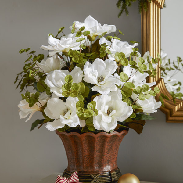 House of Silk Flowers Magnolia Centerpiece in Decorative Vase & Reviews
